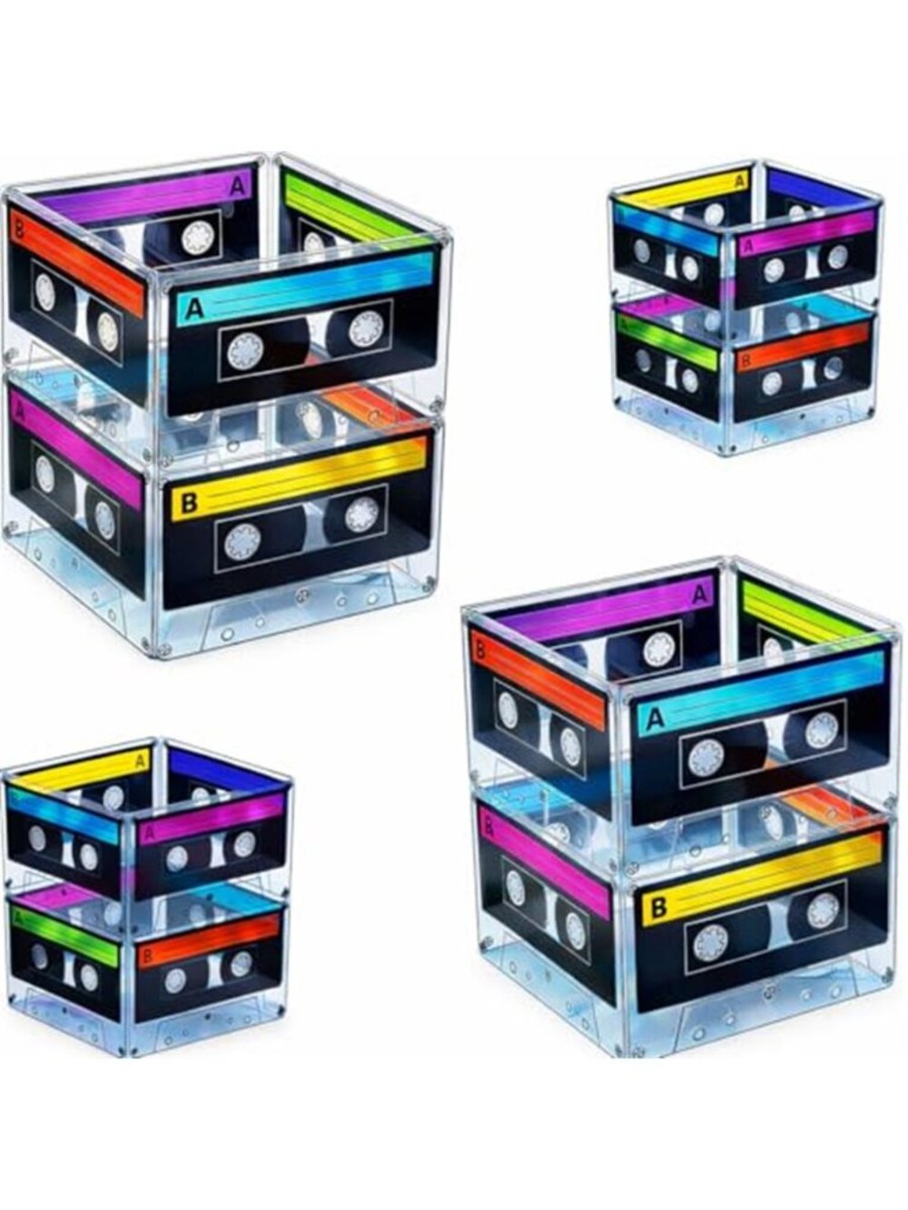 Cassette Tape Bucket Centerpiece, 80s Party Supplies (Pack of 4)